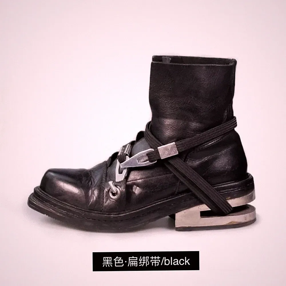 Men's Motorcycle Boots Metal Chunky Heel Mid-Calf Round Toe Western Boots Couple