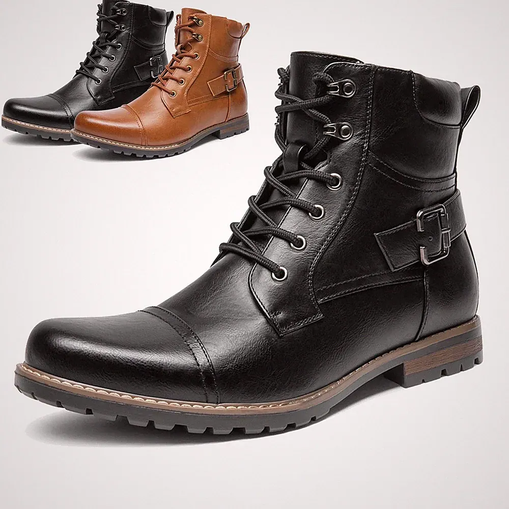 Men's Motorcycle Combat Boots Zipper Biker Boot Ankle Boots