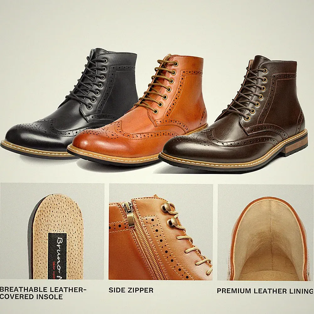 Men's Motorcycle Leather Brogue Boots Oxford Derby Dress Shoe Wingtip Toe 6.5-15