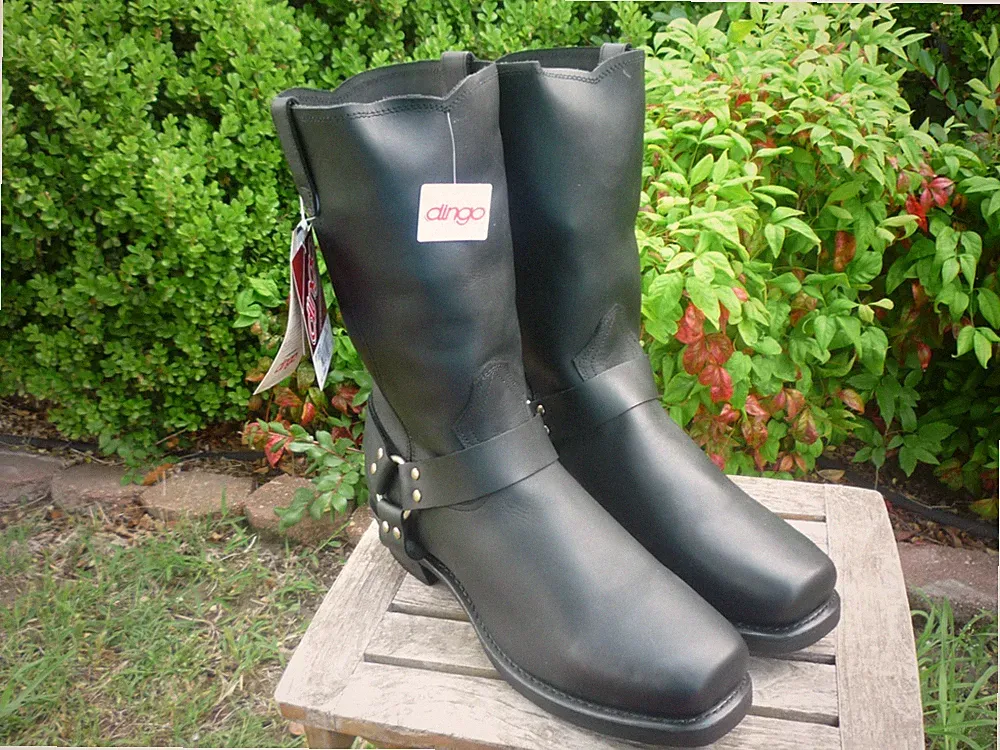 Men's NEW 16 D Dingo Dean Black Leather Silver Harness Motorcycle Boots DI19057