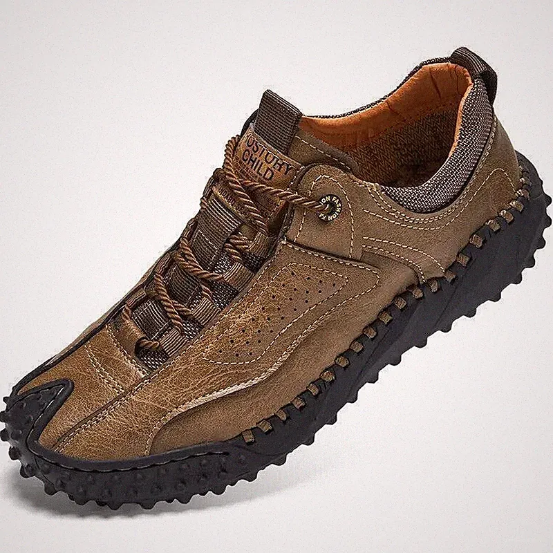 Men's Outdoor Casual Work Hiking Lace Up Round Toe Non-slip Shoes Handmade 2026