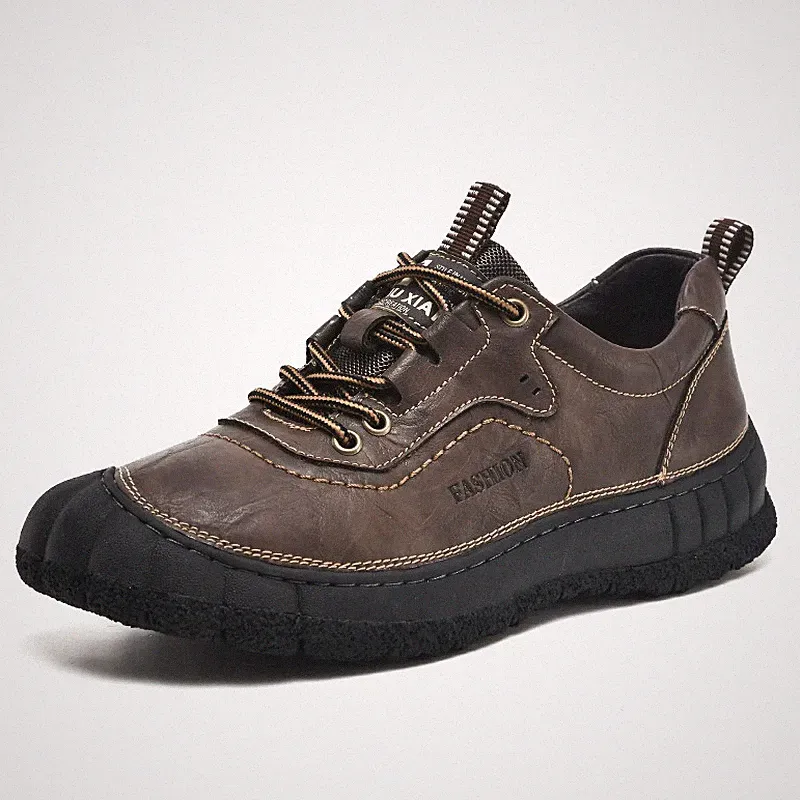 Men's Outdoor Hiking Shoes Real Cow Leather Shoes Anti-slip Rubber Sole Sneakers