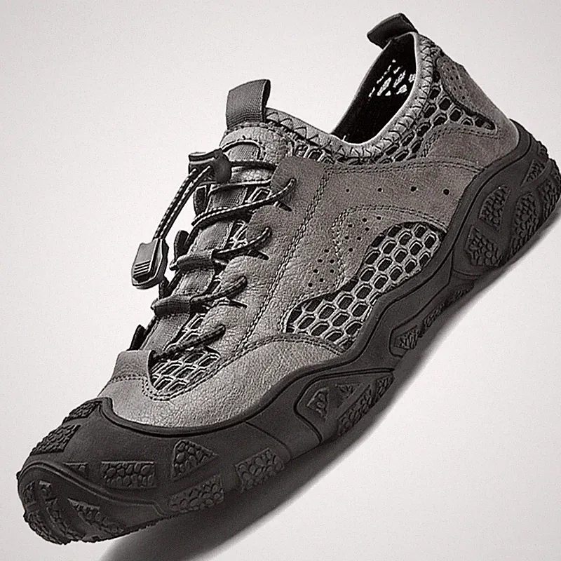 Men's Shoes Breathable Outdoor Hiking Shoes Comfortable Leather Mesh Sneakers