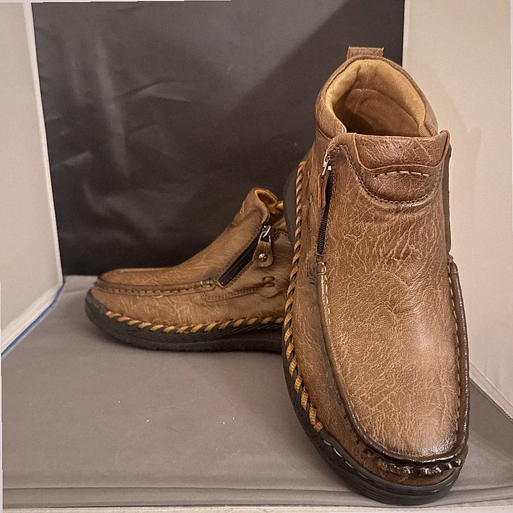 Men's Slip-On 10 (44) Chukka Ankle Boots Handmade Premium Leather Hiking Shoes