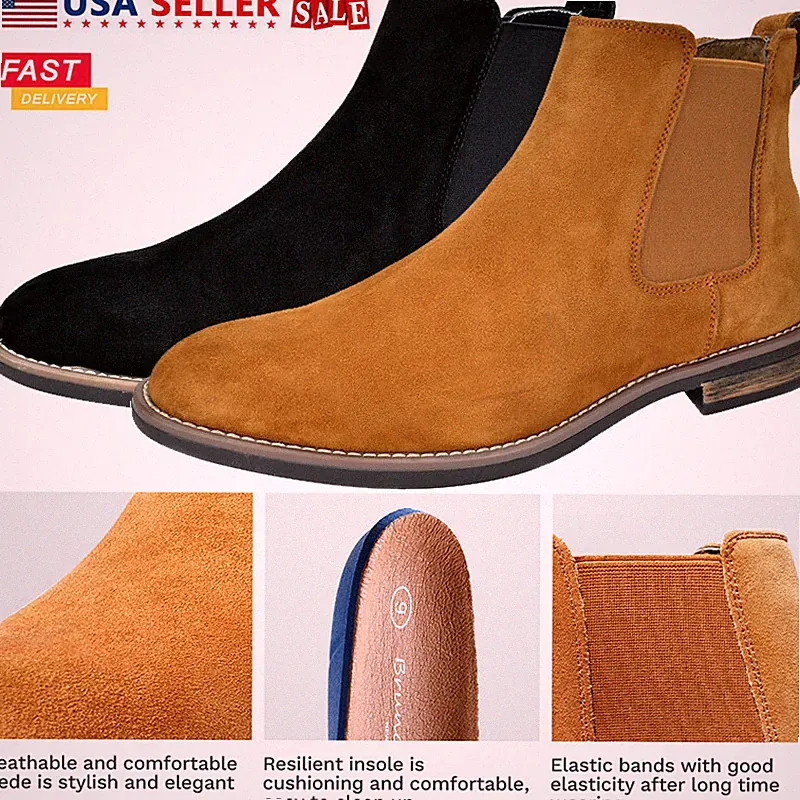 Men's Slip On Chelsea Boots Ankle Boots Suede Leather Chukka Dress Desert Shoes