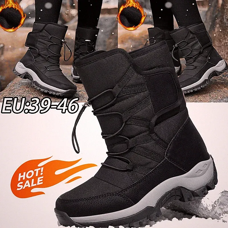 Men's Snow Boots for Outdoor Hiking Anti Slip Plush and Warm Midsole Boots