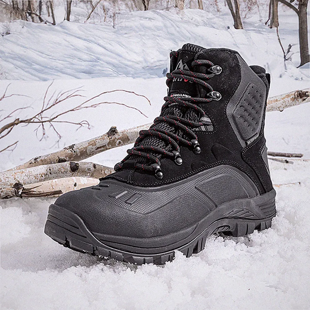 Men's Snow Boots Lace Up Insulated Waterproof Hiking Boots Wide Size