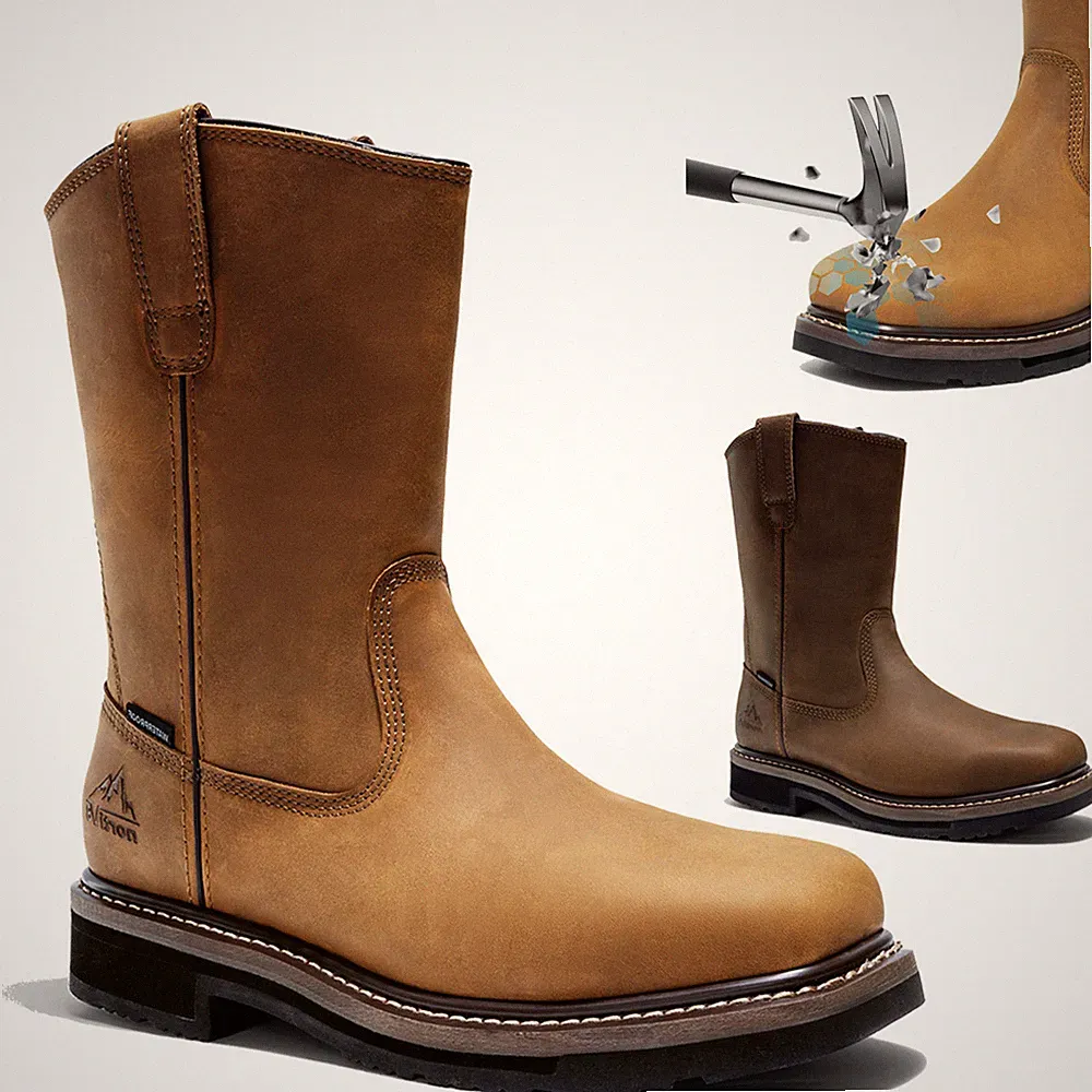 Men's Steel Toe Boots Waterproof Western Cowboy Pull On Work Wellington Boots