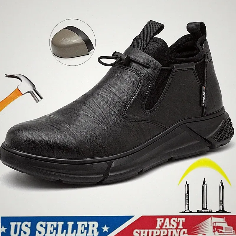 Men's Steel Toe Safety Shoes Work Shoes Leather Waterproof Shoes Hiking Boots US