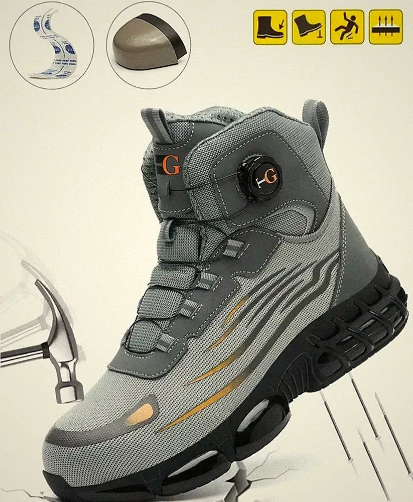 Men's Steel Toe Safety Work Boots High Top Indestructible Shoes Rotating Lock