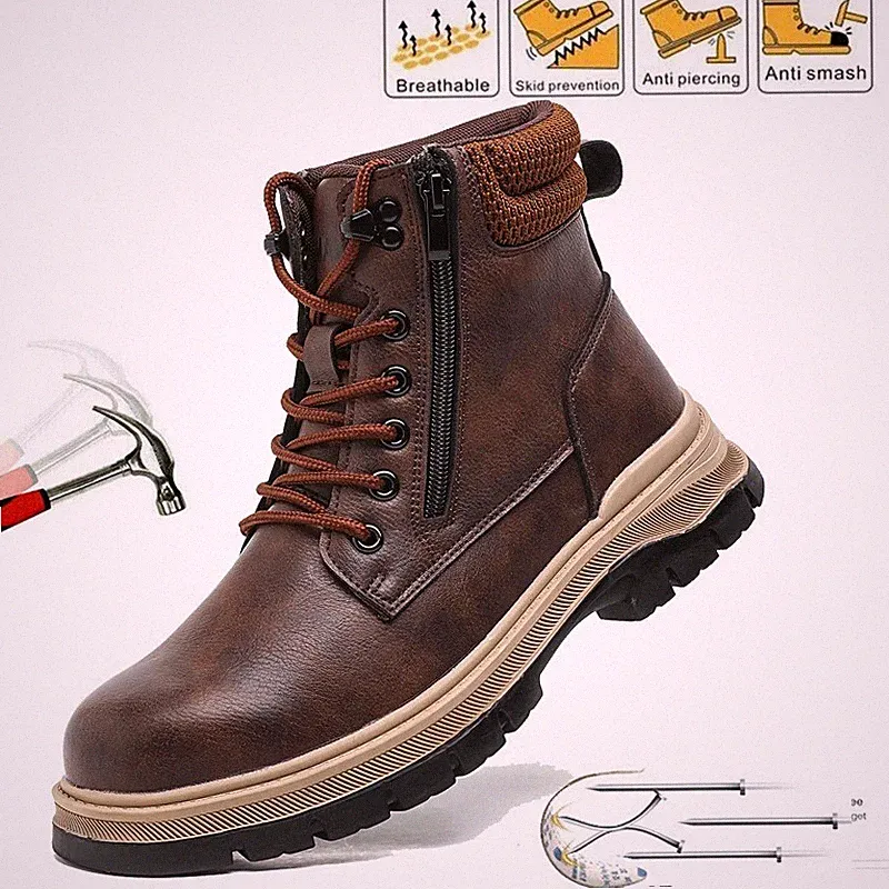 Men's Steel Toe Work Boots Indestructible Anti-Puncture Anti-smash Safety Shoes