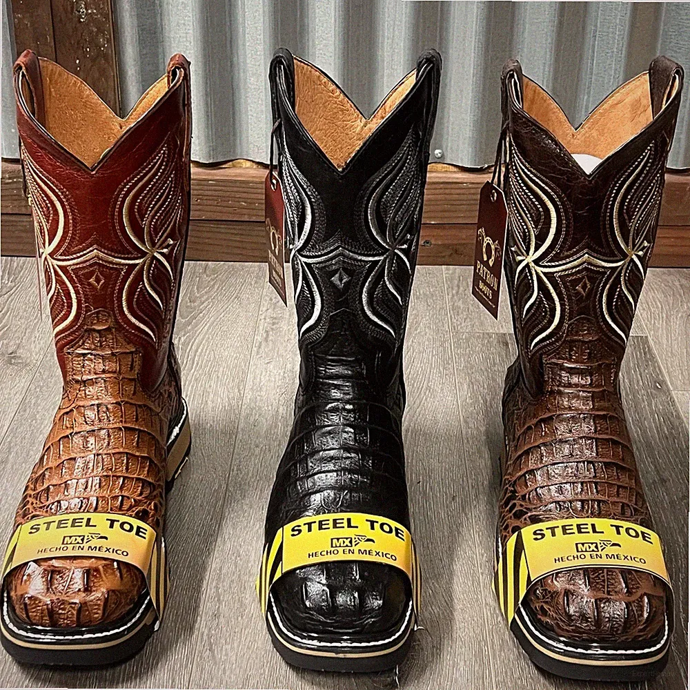 MEN'S STEEL TOE WORK BOOTS PRINT ALLIGATOR SAFETY DUAL SOLE SQUARE TOE BOTAS 830