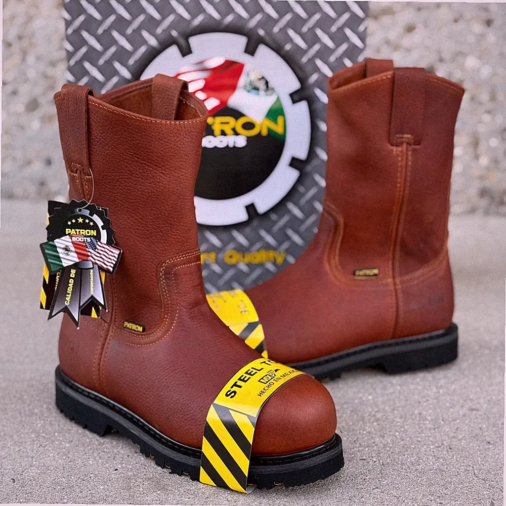 MEN'S STEEL TOE WORK BOOTS PULL ON SAFETY GENUINE LEATHER OIL RESISTANT 105