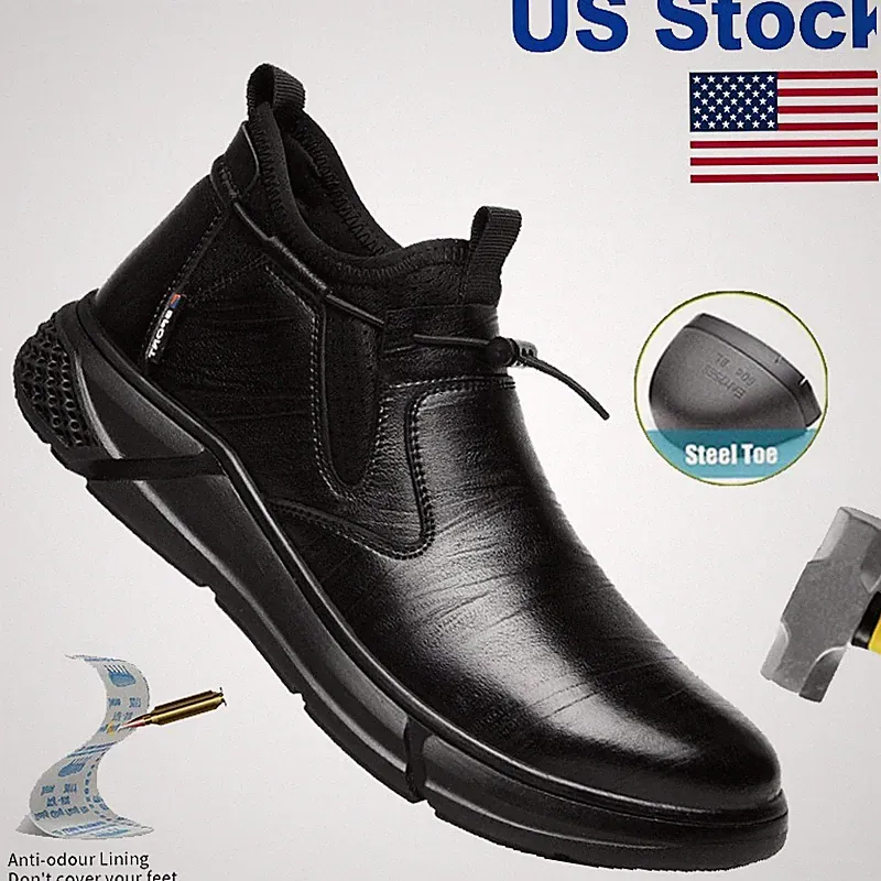 Men's Steel Toe Work Boots Waterproof Anti-Puncture Leather Shoes Hiking Boots