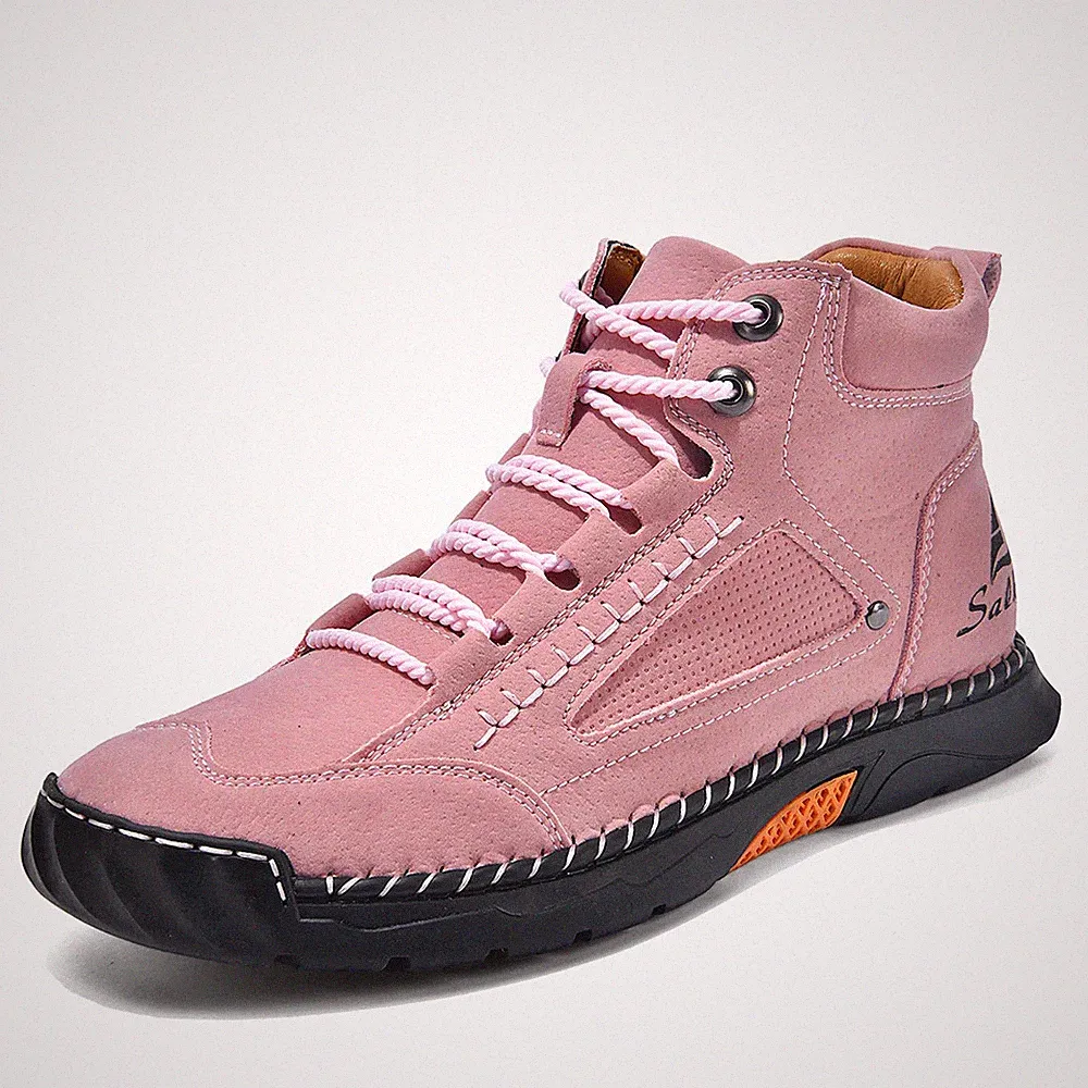 Men's Suede Leather High Top Boots Lace Up Ankle Outdoor Hiking Casual Shoes