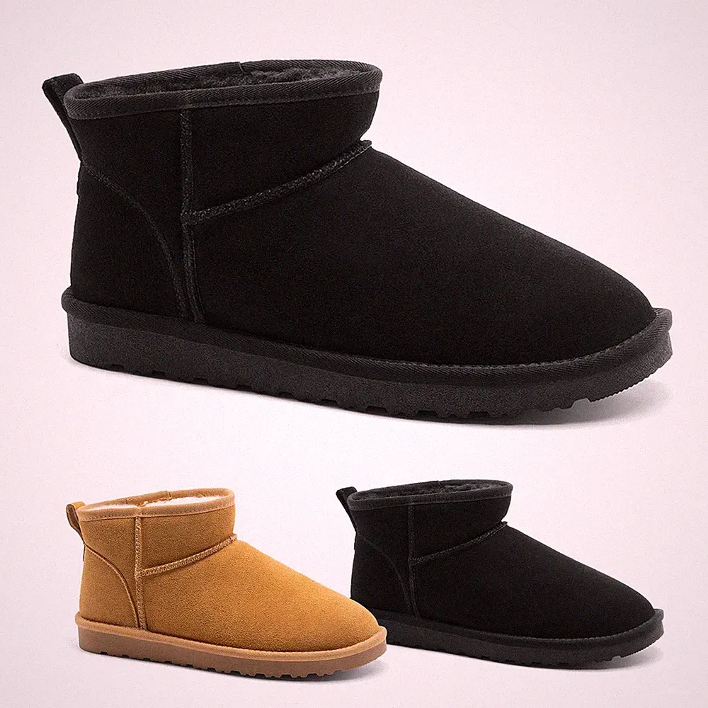 Men's Suede Short FUZZY Boot Outdoor Snow Boots Winter Shoes for Men