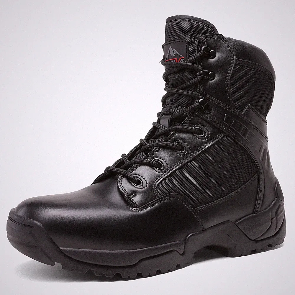 Men's Tactical Boots Side Zipper Work Combat Boots Military Hiking Boots BLACK
