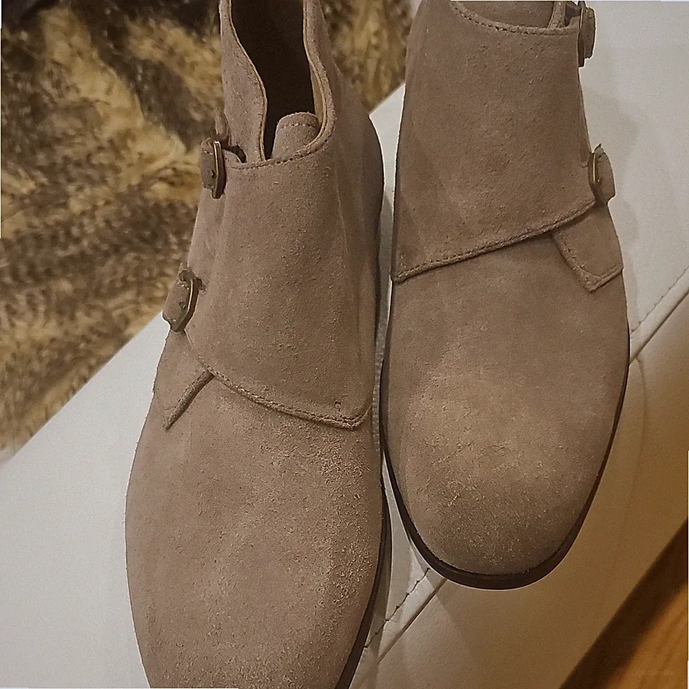 Men's Taupe Suede Chukka Boots Buckle Ankle Round Toe