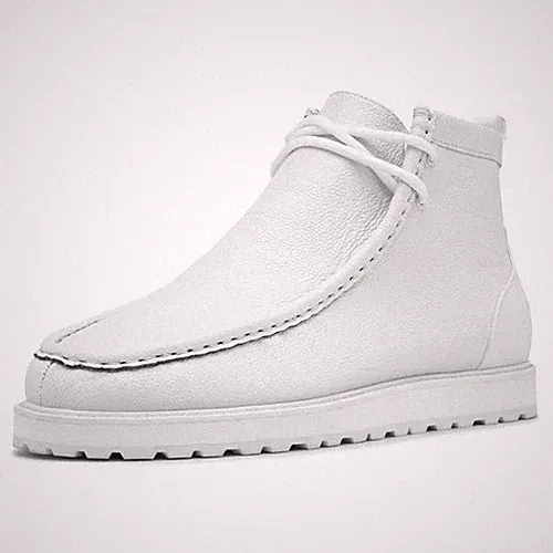 Men's TAYNO Wallabee Chukka Boots Smooth Leather Light Weight Mojave L White