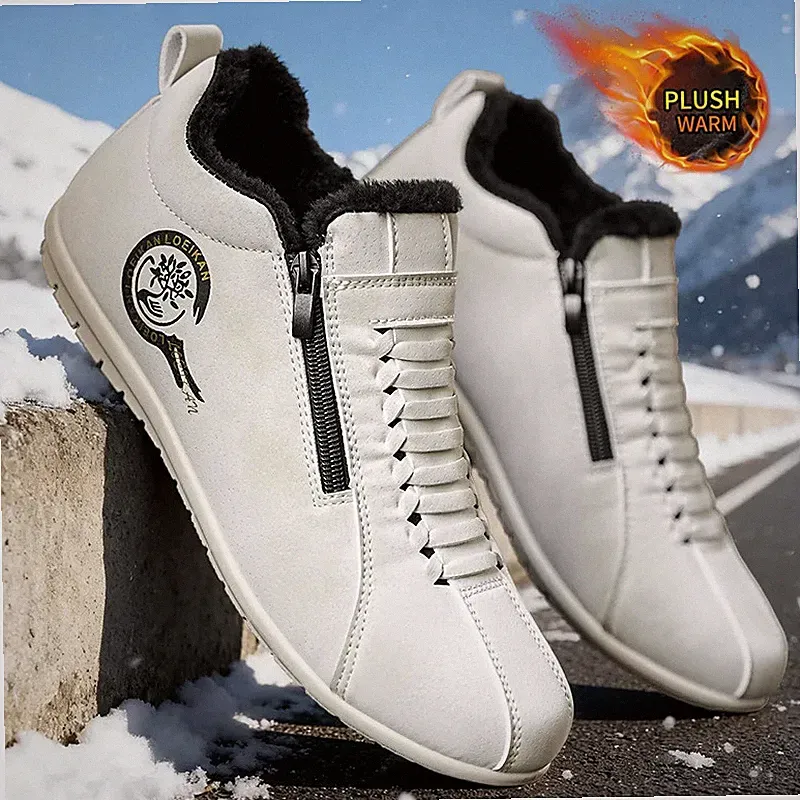 Men's Two-Tone Outdoor Sneakers Zip-Up Anti Slips Hiking Shoes Warm Trekking