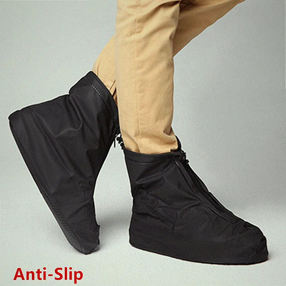 Men's Unisex Reusable Black Rain Boots Waterproof Anti-slip Rain Shoes Cover