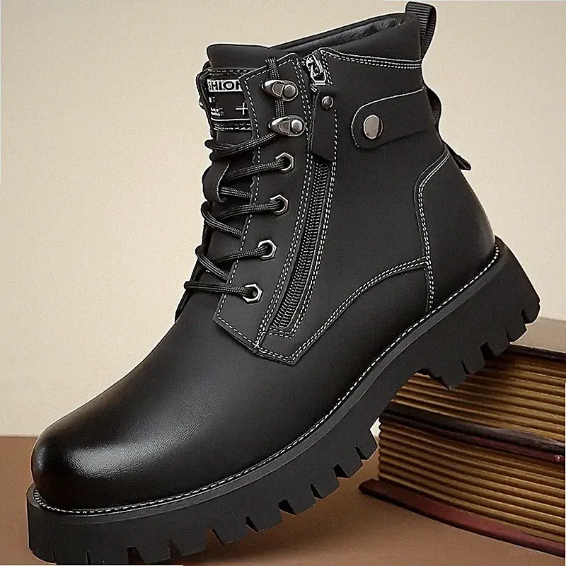Men's US 6.5-11.5 Black Hiking Boots Lace Up Side Zipper Ankle Casual Shoes Outd