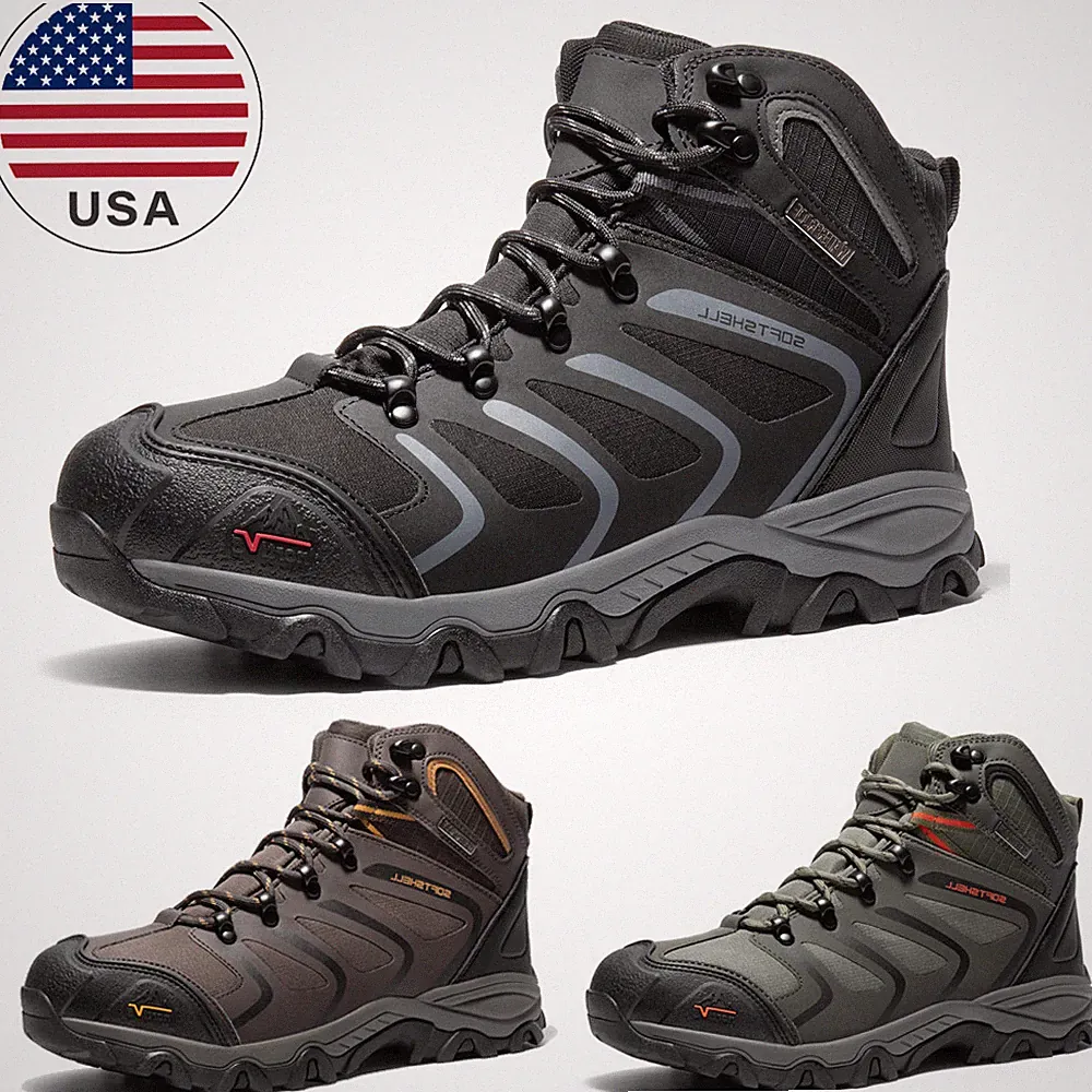 Men's Waterproof Hiking Boots Lightweight Non-Slip Trail Work Shoes Arm Green