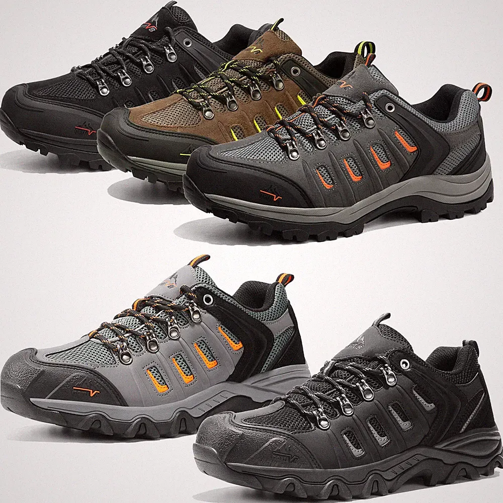 Men's Waterproof Hiking Shoes Lightweight Leather Low-Top Walking Boots