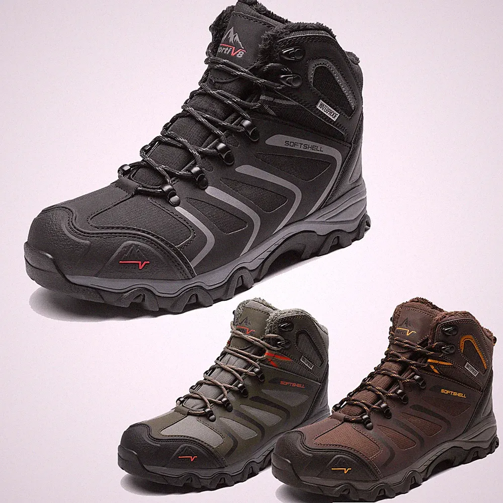 Men's Waterproof Hiking Snow Boots Warm Fur Lined Outdoor Adventure Ankle Boots