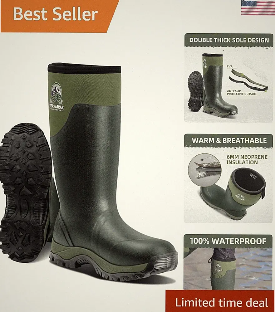 Men's Waterproof Insulated Rubber Hunting Boots – 6mm Neoprene Rain Boots for...