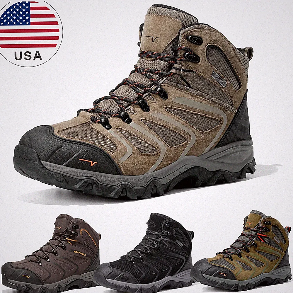 Men's Wide Size Ankle High Waterproof Hiking Boots Backpacking Trekking Shoes