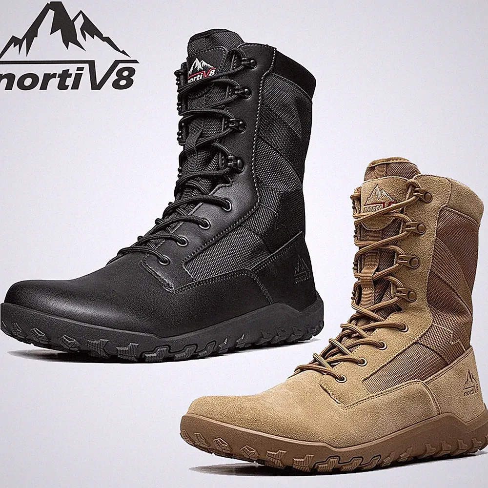 Men's Wide Toe Box Barefoot Military Boots Side Zipper Motorcycle Combat Boots