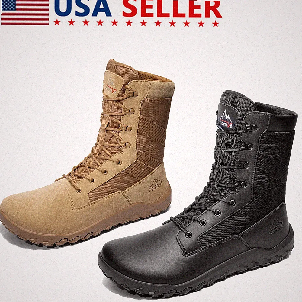 Men's Wide Toe Box Military Tactical Boots Zero Drop Motorcycle Combat Boots