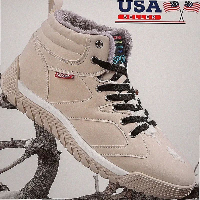 Men's Winter Boots Warm Fur Snow Waterproof Hiking Outdoor Work Shoes US