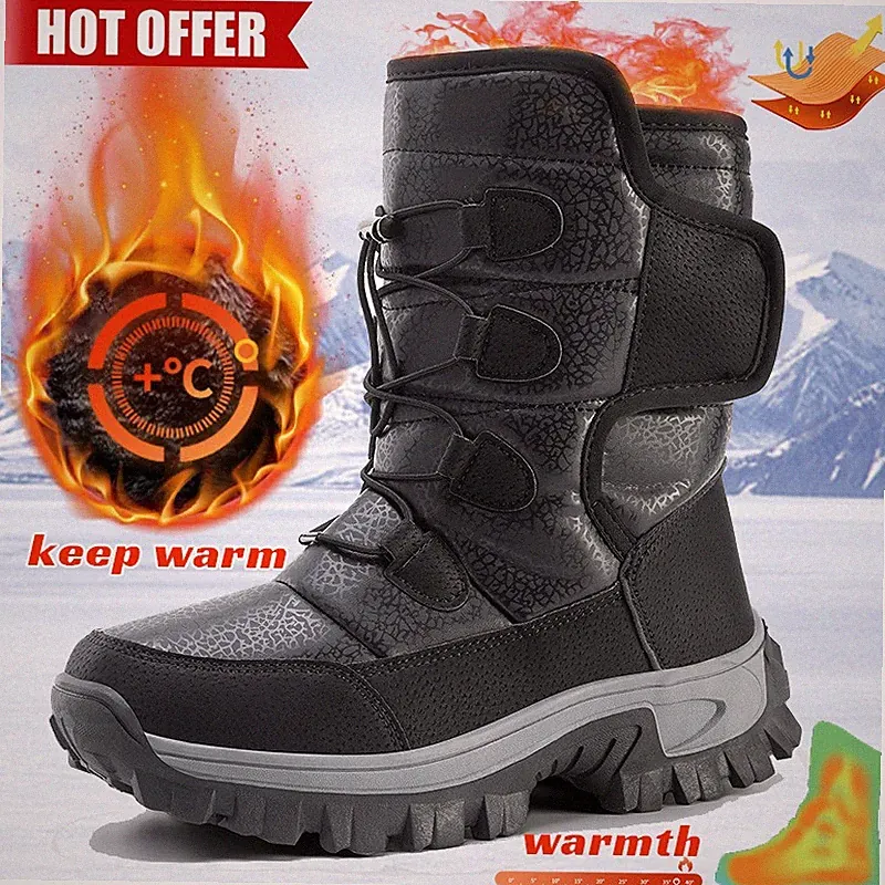 Men's Winter High Top Plush Snow Boots Outdoor Waterproof Anti-Slip Hiking Boots
