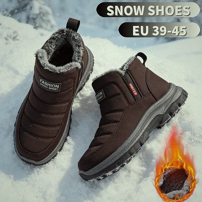 Men's Winter Insulated Snow Boots Short Ankle Boots Fur-lined Warm Cotton Shoes
