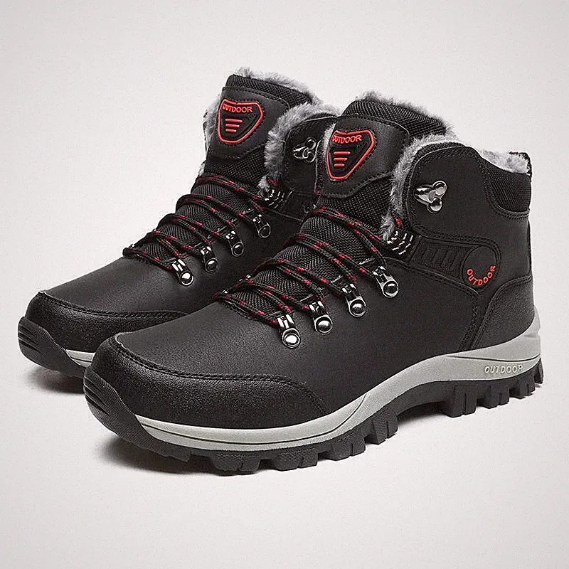 Men's Winter Warm Waterproof Snow Fur Boots Hiking Outdoor Leather Work Shoes