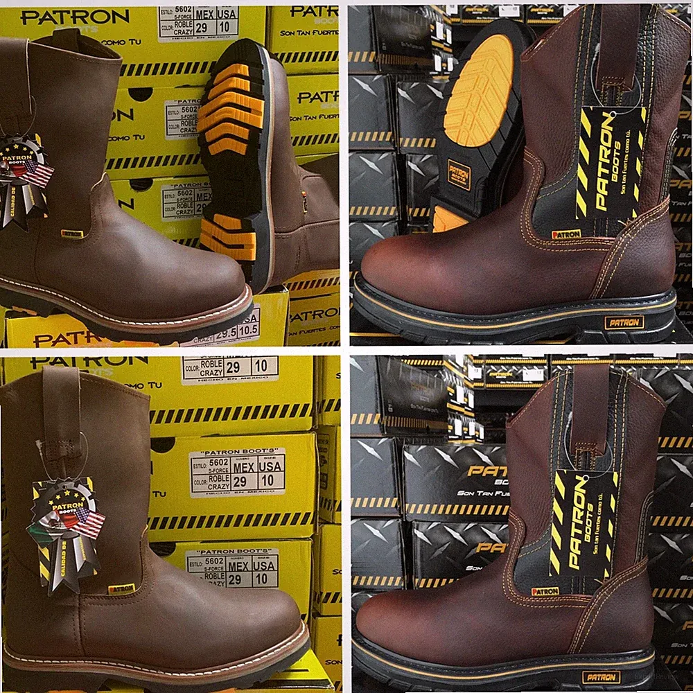 MEN'S WORK BOOTS GENUINE OIL TUMBLED LEATHER BROWN COLOR SLIP RESISTANT BOTAS