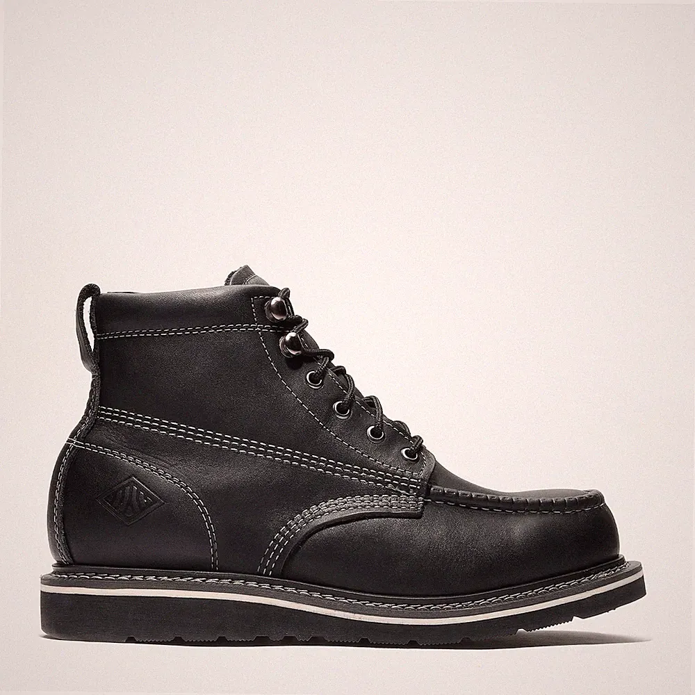 Men's Work Boots Jet Black 6" Moc Toe Saddle Leather BONANZA 640 Size 5-13 (D,M)