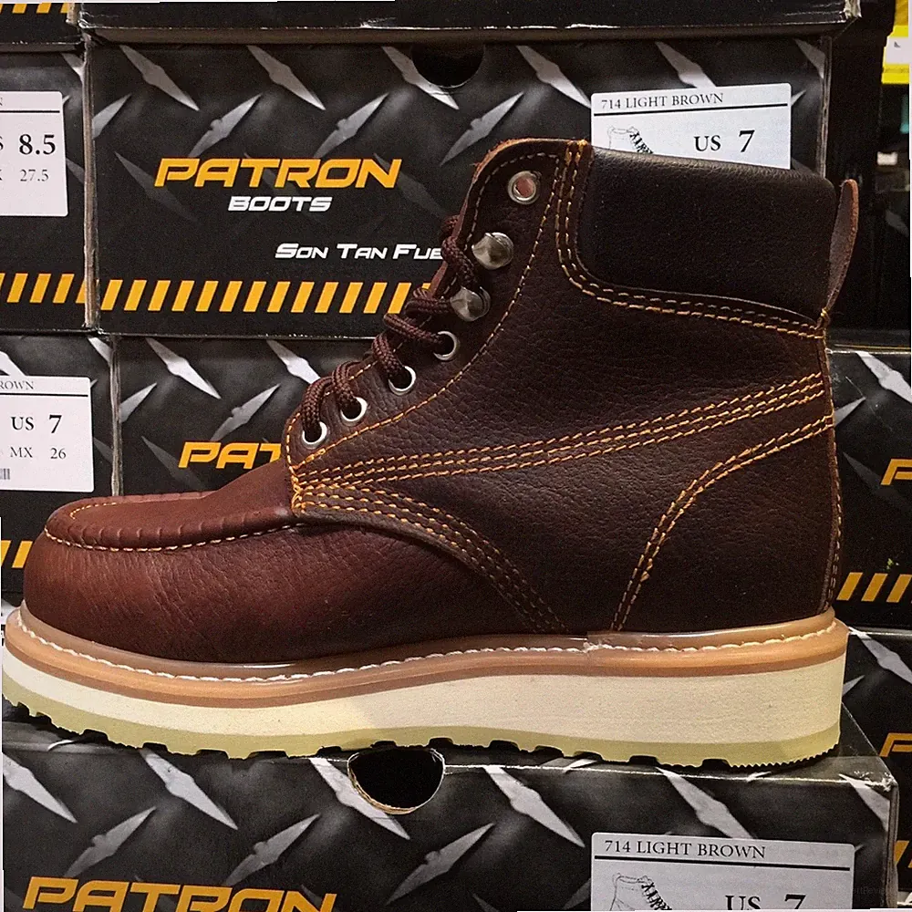 MEN'S WORK BOOTS MOC TOE GENUINE LEATHER LACE UP OIL BROWN PADDED COLLAR SOFT