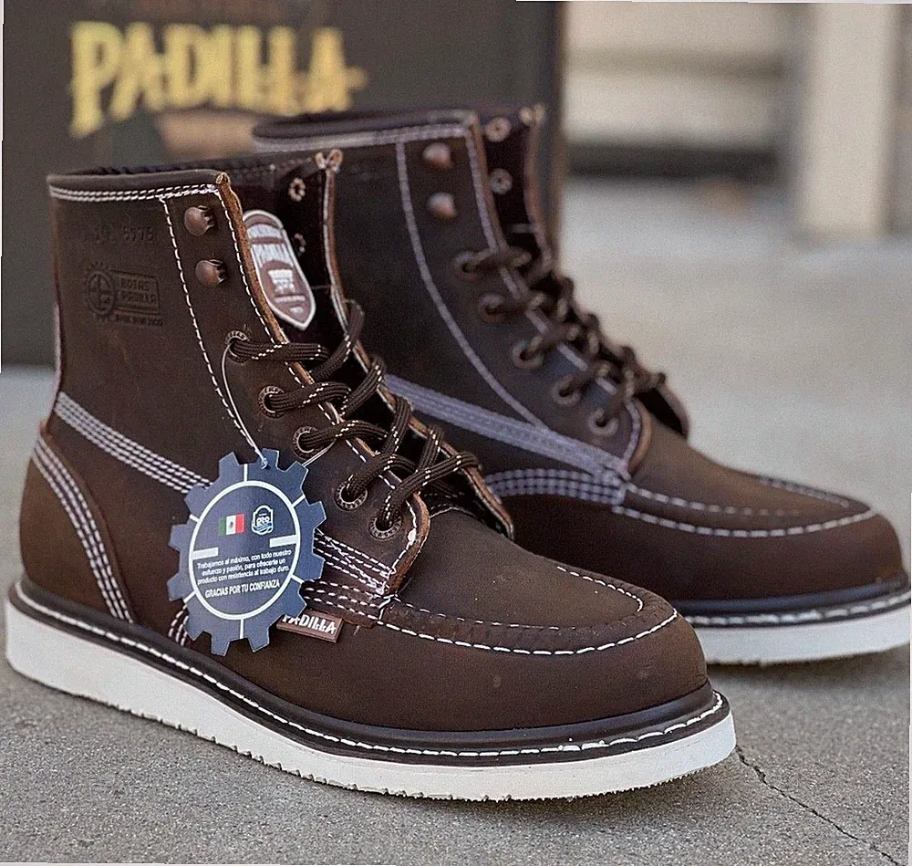 MEN'S WORK BOOTS MOC TOE GENUINE LEATHER LACE UP SOFT TOE BOTAS TRABAJO 115