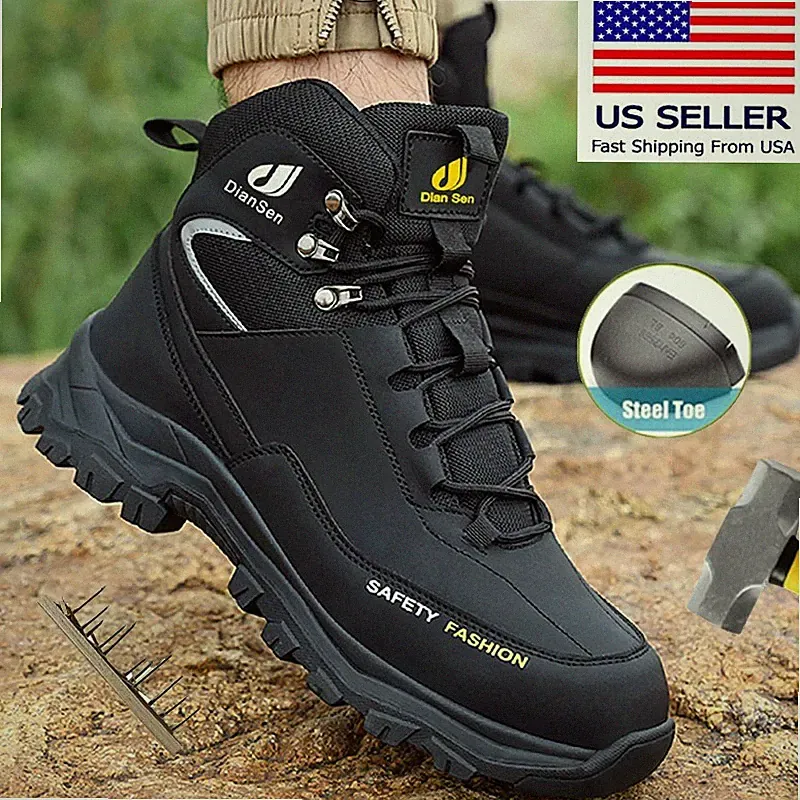 Men Safety Shoes Steel Toe Work Boots Waterproof Anti-Puncture Boots Hiking Boot