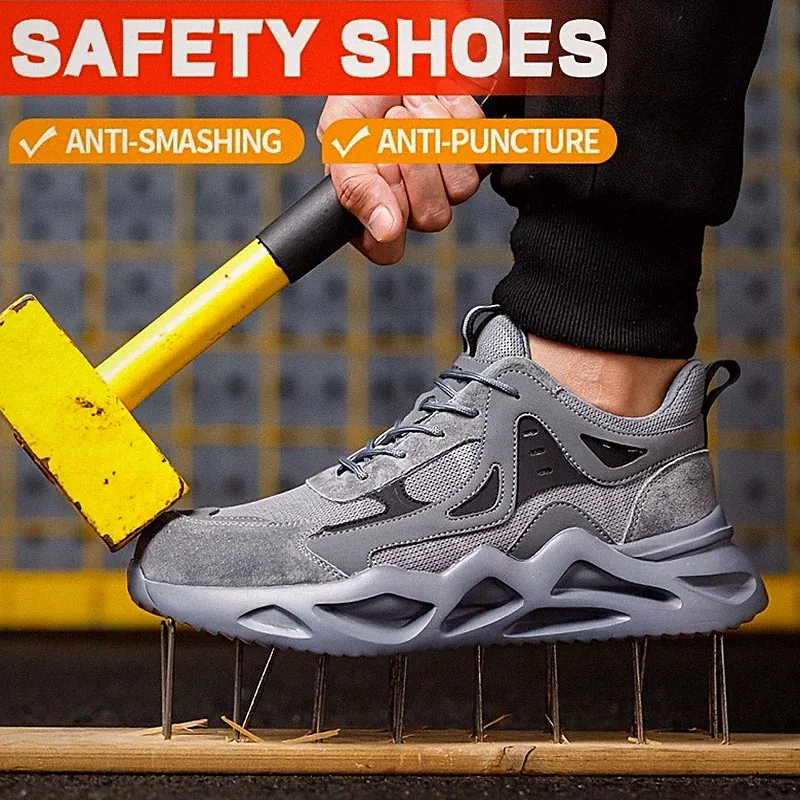 Men Safety Shoes Steel Toe Work Shoes Indestructible Comfortable Hiking Sneaker