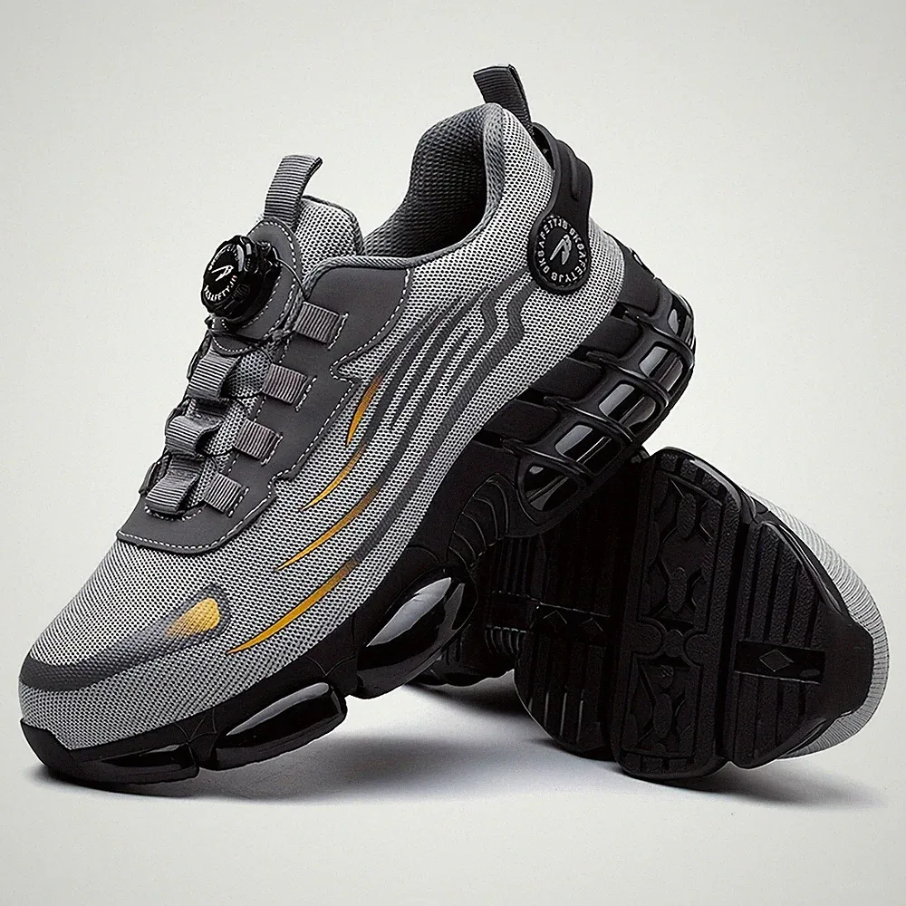 Men Safety Toe Work Shoes Rotating Buckle Breathable Non-Slip Steel Toe Sneakers