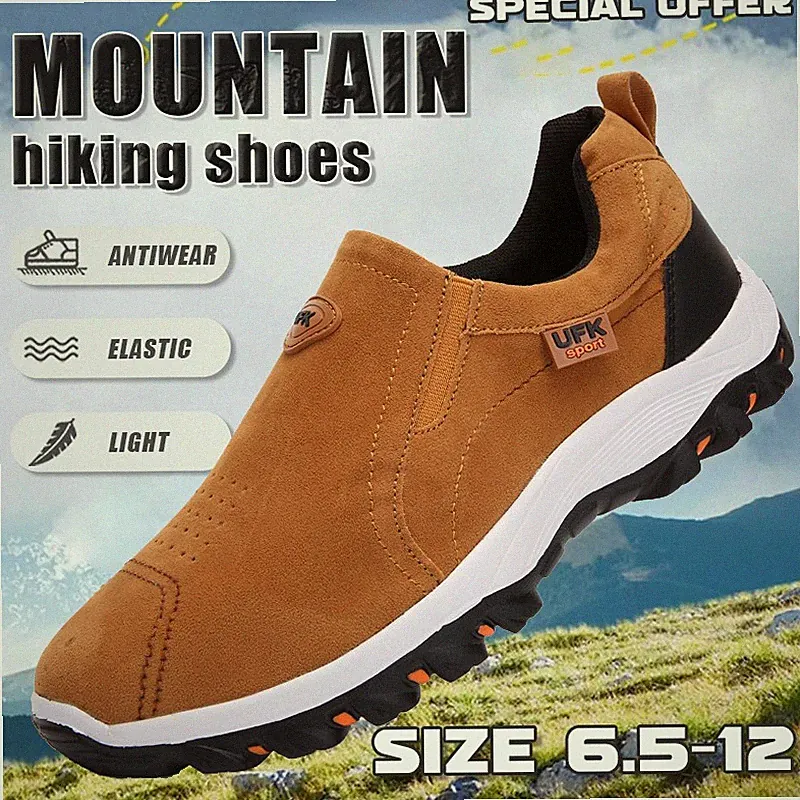 Men Slip on Athletic Shoes Outdoor Mountain Hiking Shoes Casual Walking Sneakers
