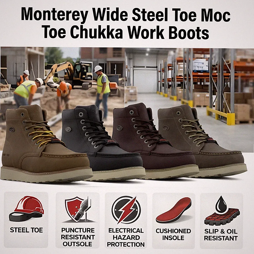 Men Wide Steel Toe Moc Toe Chukka Work Boots Construction Safety Industrial Shoe