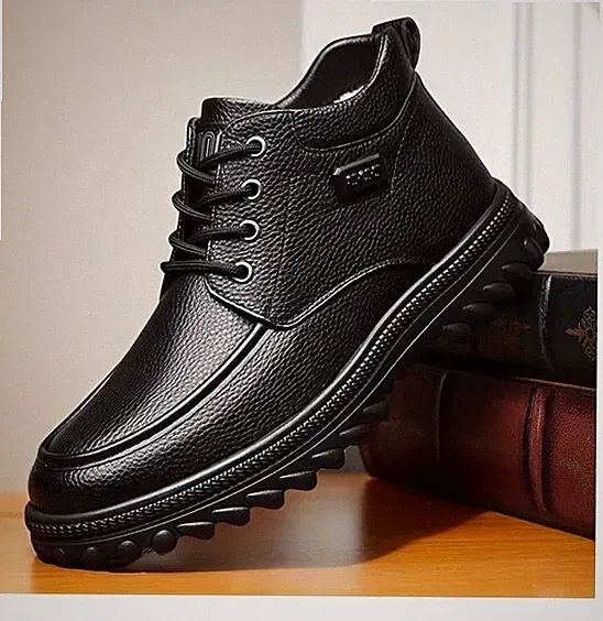 Men Winter Snow Boots Gemiue Leather Outdoor Hiking Work Shoes Warm