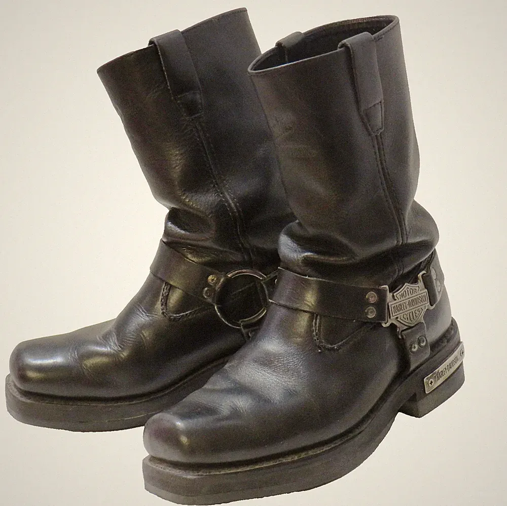 Mens 8.5 Harley-Davidson Mid-Calf Pull-On Leather Harness Biker Motorcycle Boots