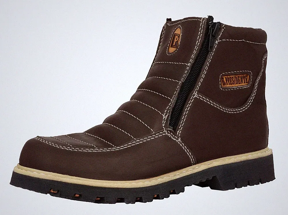 Mens Brown Work Boots Leather Slip Resistant Zip Up Soft Toe Size 6-10