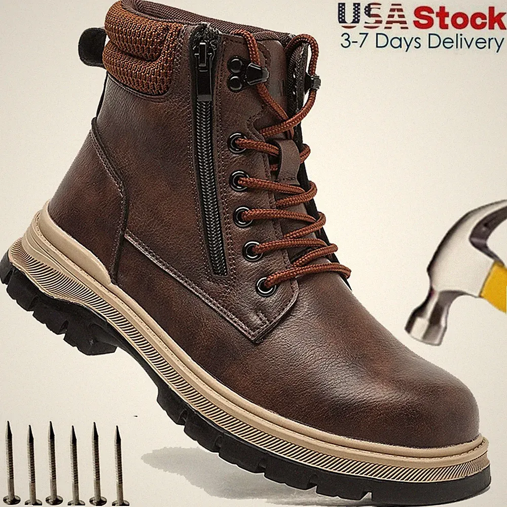 Mens Construction Work Boots Steel Toe Safety Shoes Waterproof Non Slip Boots